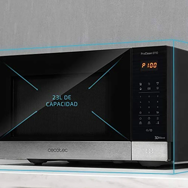 Cecotec 1537 Mikrowelle mit Grill, Standgerät, 23 Liter Garraum, 800 Watt, silber, schwarz – Bild 3