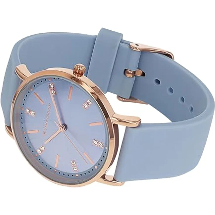 Tom Tailor Damen Armbanduhr 2100502, Silikonband mit Kristall, Gold, wasserdicht 3 bar, in Uhren Geschenkbox – Bild 3