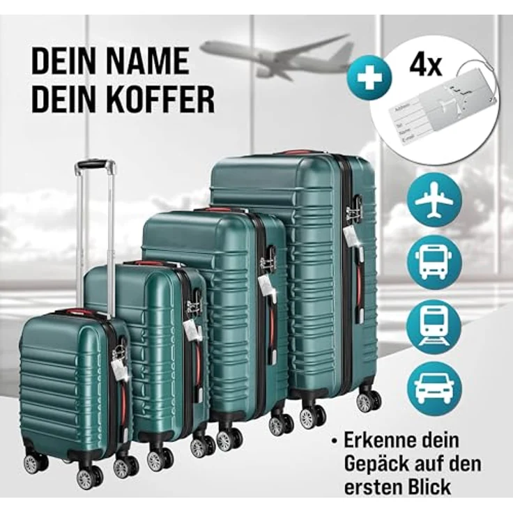 Monzana Kofferset, Hartschalenkoffer Zwillingsrollen Zahlenschloss Waage Gurt Reisekoffer Grün – Bild 6