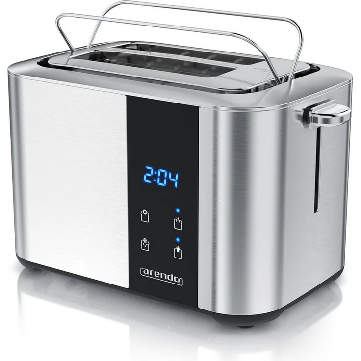 Arendo AURORA Toaster, Edelstahl, 2-Scheiben, 850 W, Touchdisplay, 7 Bräunungsstufen, Auftau- und Aufwärmfunktion, Brüchenaufsatz, Krümelschublade