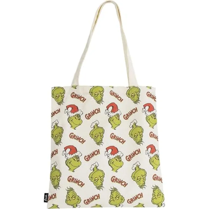 Cerda Shopper Grinch, langlebige Stofftasche für Einkäufe, 36,5 × 20 × 1,5 cm, leicht und robust aus 70 % Polyester und 30 % Baumwolle