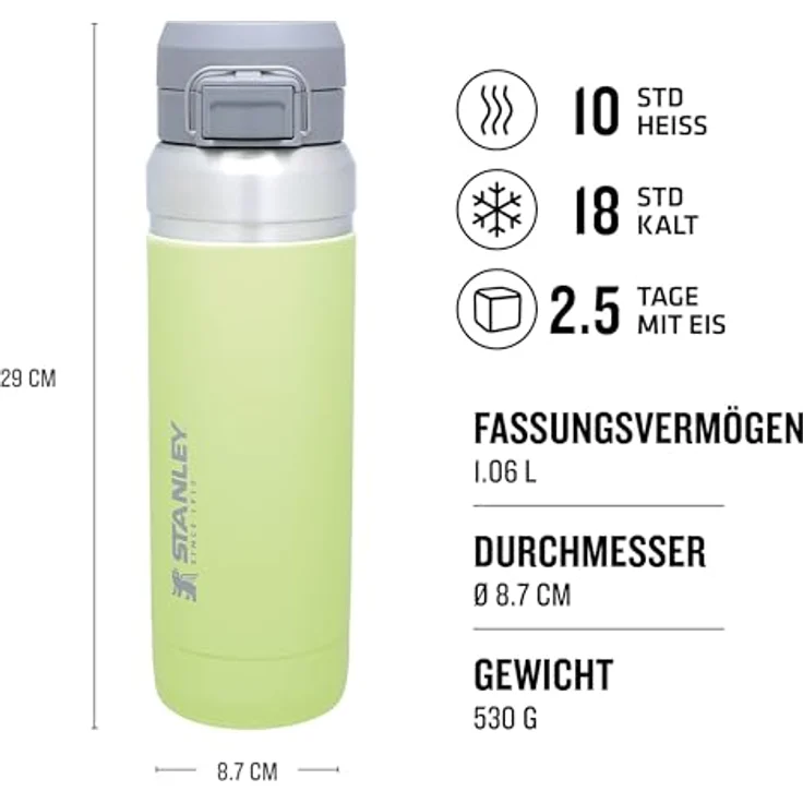 STANLEY Quick Flip Trinkflasche Edelstahl 1.06L - Hält 18+ Stunden Kalt - BPA-frei - Spülmaschinenfest - Auslaufsicher - Citron – Bild 2