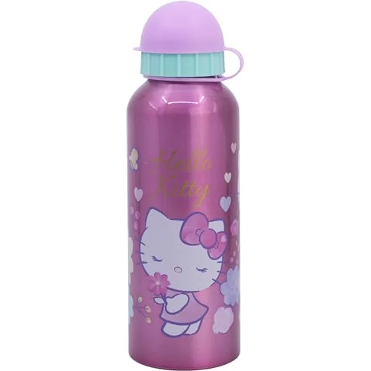 Hello Kitty Aluminium Trinkflasche, 530 ml, auslaufsicherer Sicherheitsverschluss, ideal für Schule & Freizeit – Bild 1