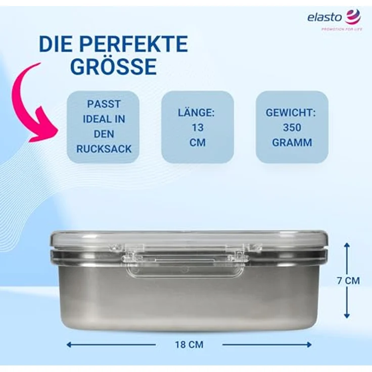 elasto Edelstahl Brotdose Kinder 'Storage', 1000 ml mit Trennwand und Fußballmotiv für Schule und Kindergarten – Bild 3