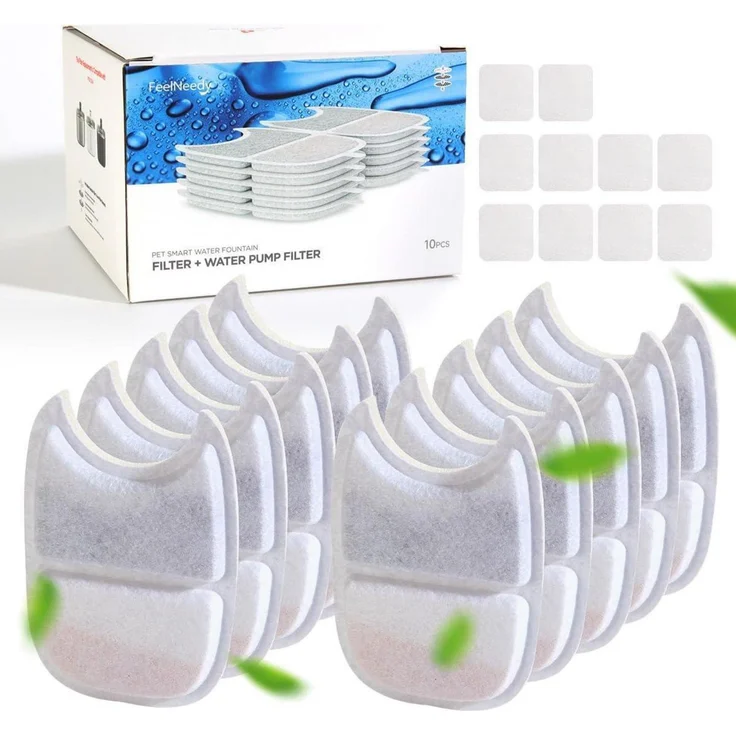 FEELNEEDY Ersatzfilter und Schwämme für Trinkbrunnen YPD-C004 | 10er Packung mit 5-Schicht-Filtersystem für sauberes Wasser