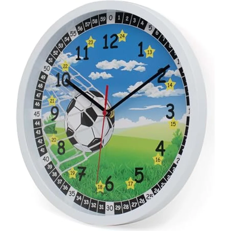 K&L Wall Art Fußball Lernuhr Kinder Wanduhr Junge lautlose Kinderuhr modern Mädchen Jungenuhr ohne Tickgeräusche (Blau, Grün, 30 cm) – Bild 4