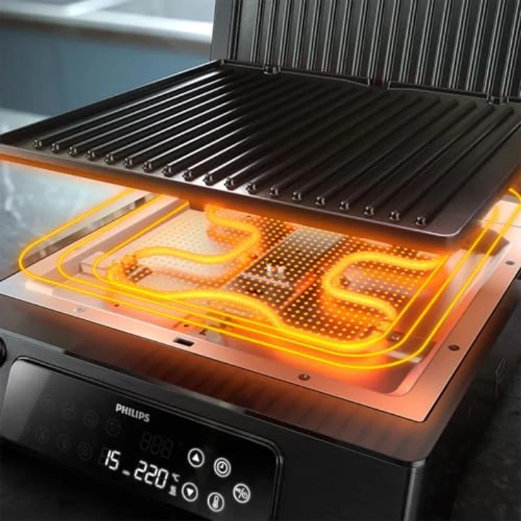 Philips Kontaktgrill 7000 Series HD6307/70, 2200 W, 8 voreingestellte Funktionen, digitale Temperatureinstellung, abnehmbare Platten – Bild 4