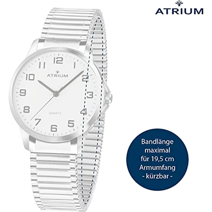 Atrium A36-50, Damen Herren Armbanduhr silberfarben, Quarz, 3 Bar Wasserdichtigkeit, Edelstahlzugband, flexibles Band – Bild 2