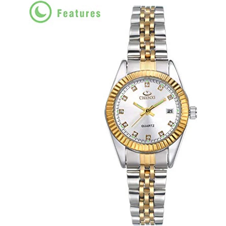 JewelryWe Paar Uhr, Analog Quarz, 30M wasserdicht, Edelstahlarmband mit Silber Strass Zifferblatt, für Damen und Herren – Bild 5
