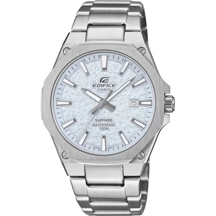 Casio EDIFICE EFR-S108DE-2AVUEF, Analoguhr mit Datum, silbernes Edelstahlarmband und blauem Zifferblatt, wasserdicht bis 10 bar