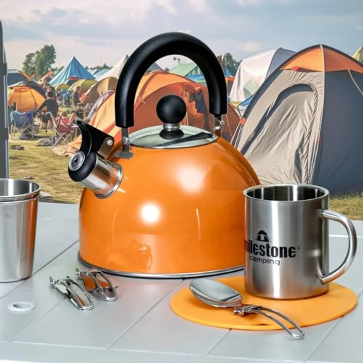 Milestone Camping Edelstahl Wasserkocher ? Orange, 2 Liter – Bild 10