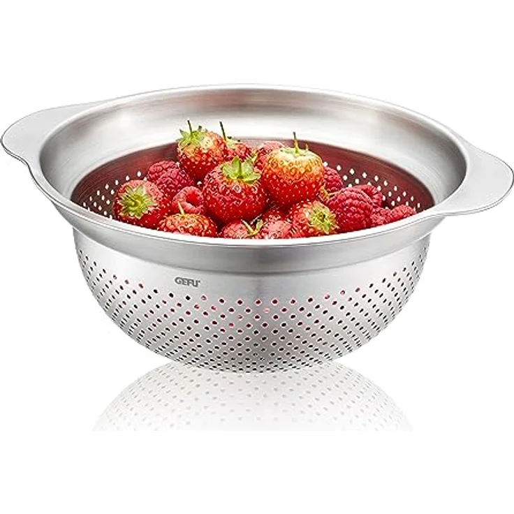 GEFU Seiher Premio - 3-in-1-Funktion: Abseihen, Waschen und Dünsten, Ø 23 cm, Edelstahl, Silber – Bild 2