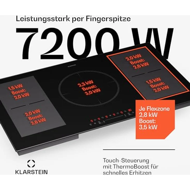 Klarstein Induktionskochfeld, Glaskeramik Kochfeld, 7000W mit ThermoBoost und VarioHeating, Touch-Display und Timer, Überhitzungsschutz – Bild 3