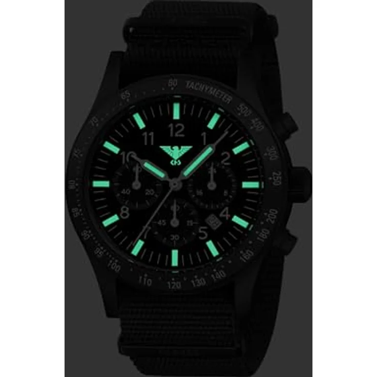 KHS Platoon Black Steel Solar Chronograph KHS.PLABSSC.NB mit Natoband schwarz, wasserdicht 10 Bar – Bild 2