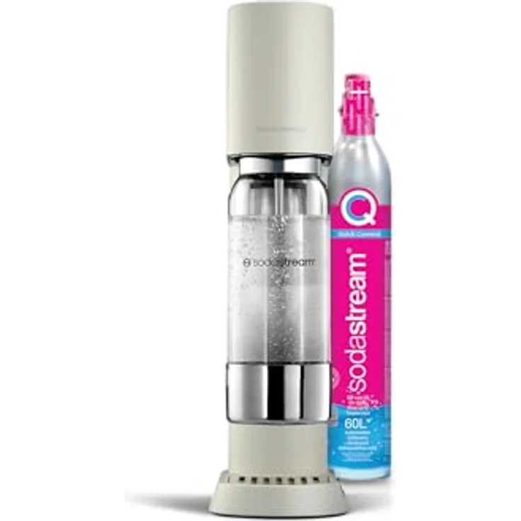 SodaStream ensō Sprudelwassermaschine, 1 l spülmaschinenfeste Flasche + 60 l CO2-Nachfüller, sandweiß – Bild 1