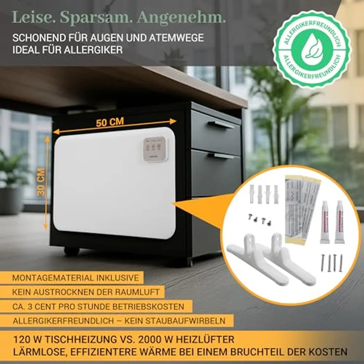 Heidenfeld Infrarotheizung HF-TH120, 120 Watt Tischheizung mit 3 Heizstufen, inklusive Timer und flexibler 3-in-1 Montage – Bild 5