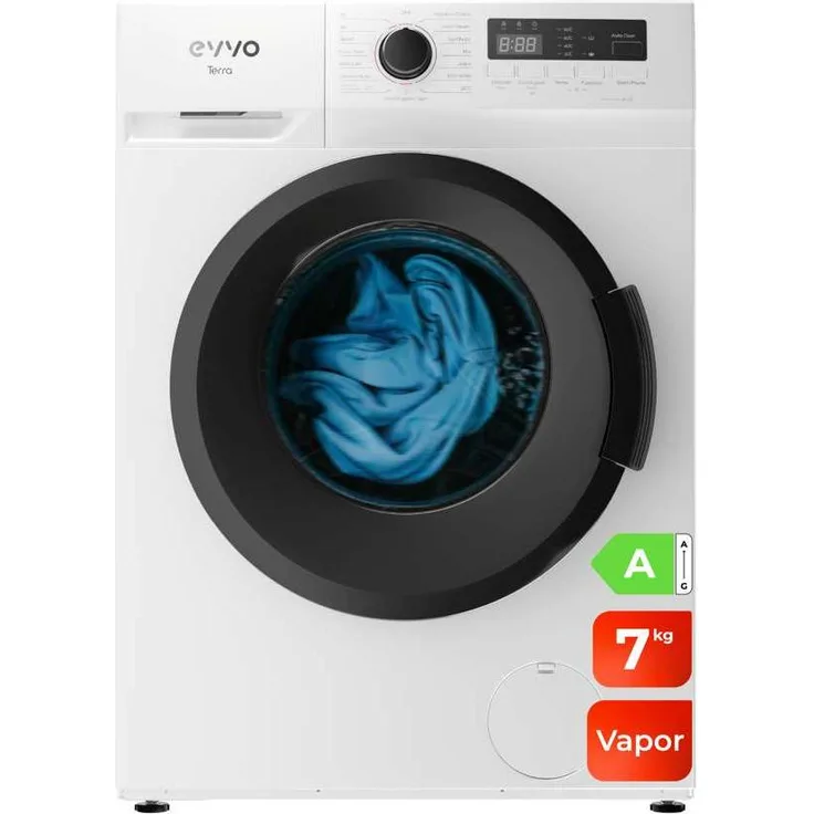 EVVO Terra 7 kg Frontlader Waschmaschine, Energieeffizienzklasse A, 1200 U/min, weiß, mit Dampfwaschfunktion und Schnellwaschoption