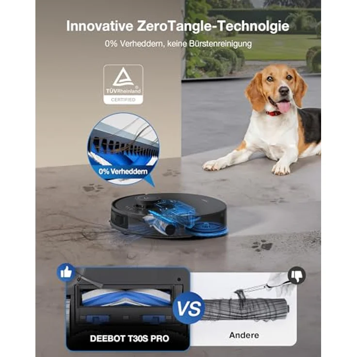 ECOVACS DEEBOT T30S PRO Saugroboter mit Wischfunktion, 11.000 Pa, ZeroTangle Technologie, 70°C heißes Wasser Wischen beim Waschen, TruEdge™ Adaptives Kantenwischen, AI-Hindernisvermeidung – Bild 3