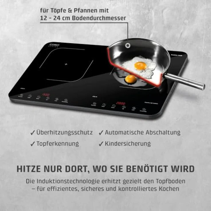 CASO ProSlim 3500, Induktionskochfeld mit 10 Leistungsstufen bis 3.500 Watt, ganz in Glas, schwarz – Bild 7