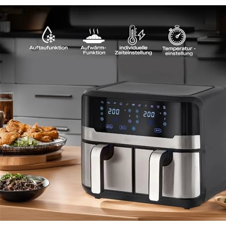 Heinrich´s Heißluftfritteuse HFR 8214, 2400,00 W, Airfryer, Doppel-Heißluftfritteuse, 9 Automatikprogramme – Bild 6