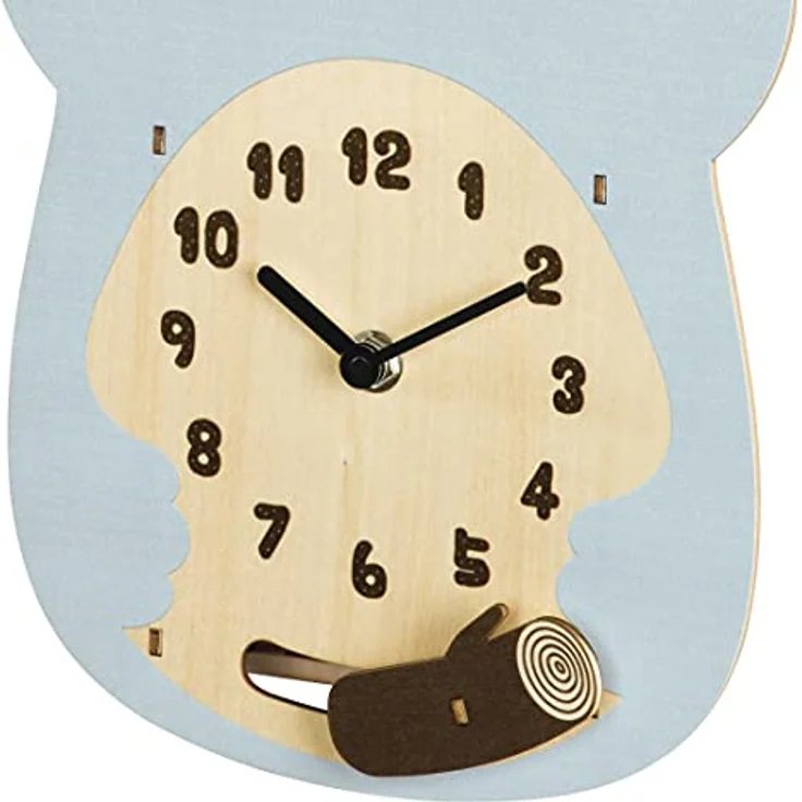 Hama Kinderwanduhr Koala Holz Wanduhr Mint (Geräuscharmes Quarzwerk, Kinderdesign, Pendel) – Bild 3