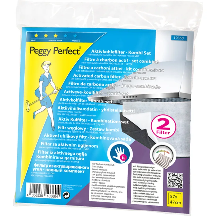Peggy Perfect Aktivkohle Dunstfilter mit Wechselhandschuh, 2 Filter für effektive Geruchsbindung