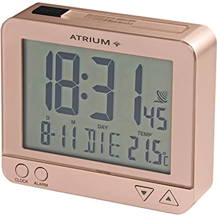 Atrium A760-17, Digitaler Funkwecker mit sensorgesteuertem Nachtlicht, Datums- und Temperaturanzeige, rosegold – Bild 1