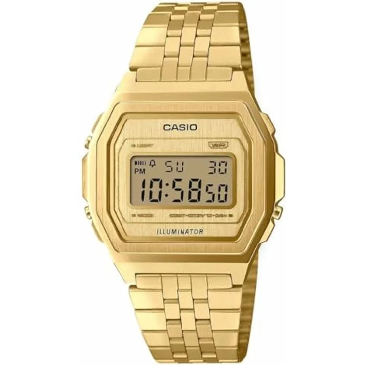 Casio A1000G-9EF, Unisex Digitaluhr Vintage Iconic in Gold mit Stoppuhr, Alarm und Beleuchtung – Bild 1