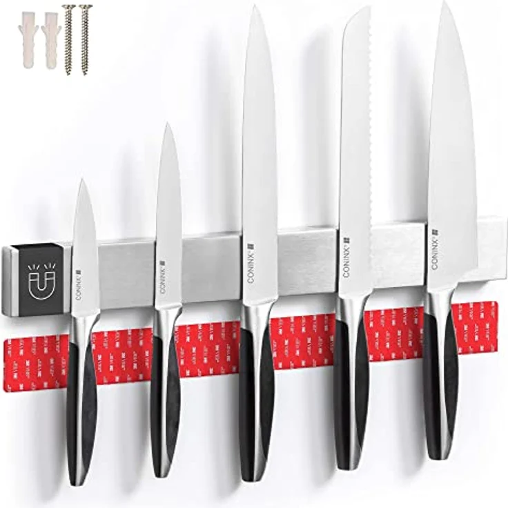 Coninx Magnetleiste Messer 40cm | Magnetischer Messerblock Edelstahl | Wandmontage oder Selbstklebend 3M VHB Klebeband | Küchenmesser Messerhalter Magnetisch mit extra starker Magnet | Magnetstreifen – Bild 1