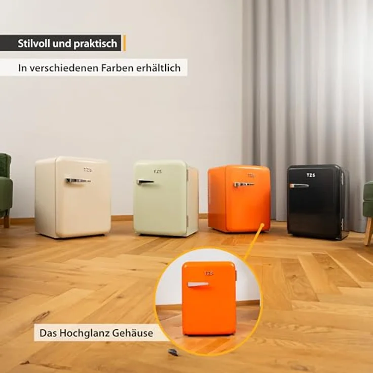 TZS First Austria Minikühlschrank | Retro Design | Einstellbare Kühlleistung | Türgriff | Thermoelektrisches Kühlsystem | 40L | orange – Bild 5