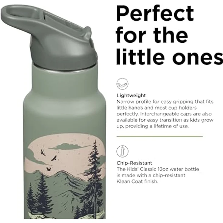 Klean Kanteen Klassische Kinder-Wasserflasche, 340 ml, mit Klappverschluss und Sportverschluss, berglandschaft-design, BPA-frei, doppelwandige Isolierung – Bild 4