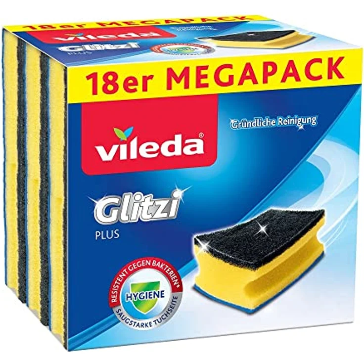 Vileda Glitzi Plus Topfreiniger, mit Antibac-Effekt gegen Bakterien, saugstark (18 Stück) – Bild 1