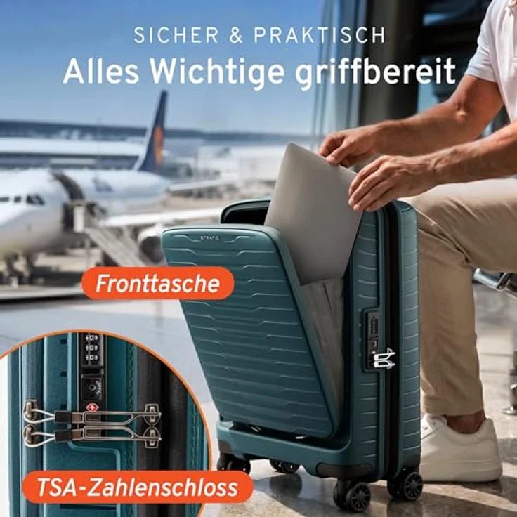 Stratic Novium 4 Rollen Kabinentrolley S 55 cm mit Laptopfach und Dehnfalte, petrol – Bild 6