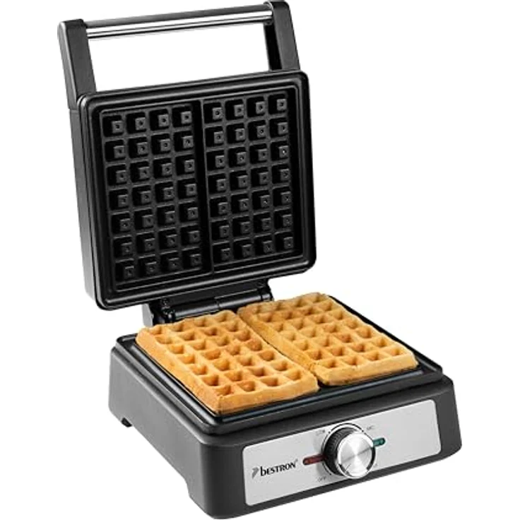 Bestron Waffeleisen für belgische Waffeln, Brüsseler Waffeleisen für zwei dicke Waffeln, mit Antihaftbeschichtung & Cool Touch Handgriff, Black Label Kollektion, Farbe: Mattschwarz - Preisvergleich – Bild 2