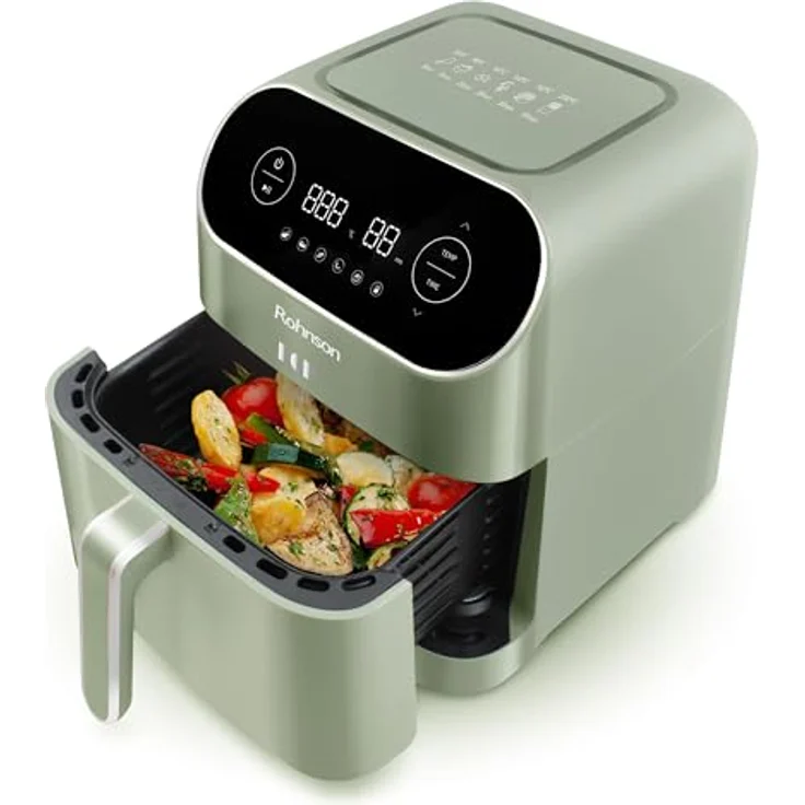 Rohnson R-2859 Pop Air Fryer, Heißluftfritteuse mit 7L-Kapazität, 1800W, 6 Programme, Digitales LED-Display, App-Steuerung, doppelte Sichtfenster, Fritteuse ohne Fett – Bild 3