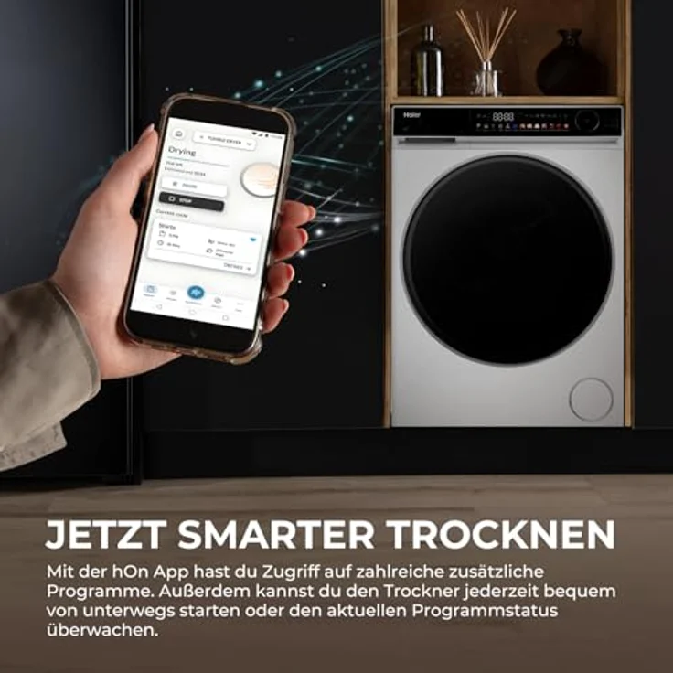 Haier HD90-B667U1, Wärmepumpentrockner 9kg mit hOn-App, Knitterschutz, Weiß – Bild 9