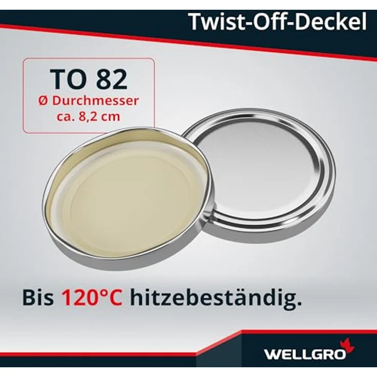 WELLGRO 25x Einmachgläser mit Schraubdeckel, 417ml, silberner Deckel To 82, Made in Germany, vielseitige Vorratsgläser und Gärglas – Bild 3