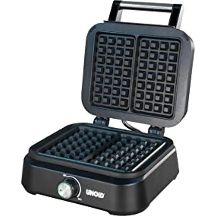 Unold 48275 Belgisches Waffeleisen Brüssel | Doppel-Waffelautomat mit zwei antihaftbeschichteten Platten für 2 belgische Waffeln in Originalgröße 1.500 Watt Schwarz