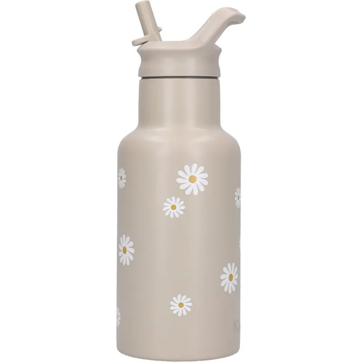 Kidzroom Trinkflasche Nostalgia, 350 ml Edelstahl mit Strohhalm und Klappdeckel, isoliert für Kita und Freizeit