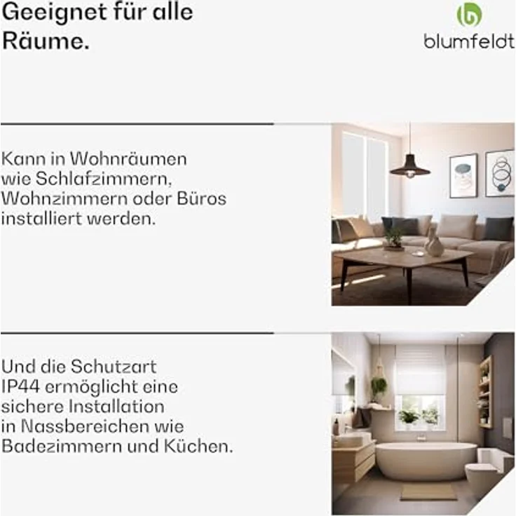 Blumfeldt Infrarotheizung 600W – Wandmontage, IP44 Spritzwassergeschützt, 95% Energieeffizienz, Überhitzungsschutz, Aluminiumkonstruktion, Erweiterungsmodul für Badezimmer & größere Räume – Bild 4