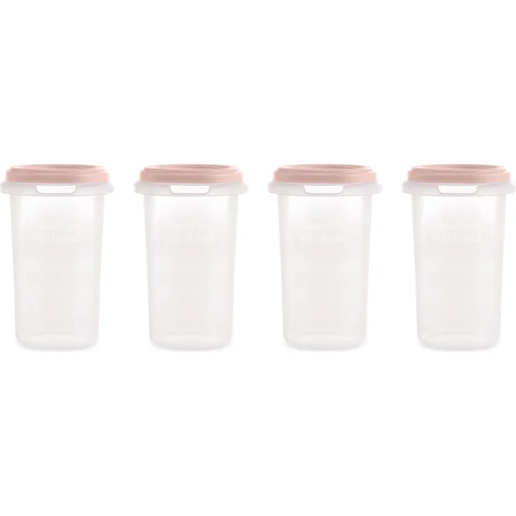Miniland Dolce-Kollektion, Set aus 4 luftdichten Babynahrungsbehältern (4 x 330 ml) mit Maßverteilung, BPA-frei, mikrowellen-, backofen- und spülmaschinenfest