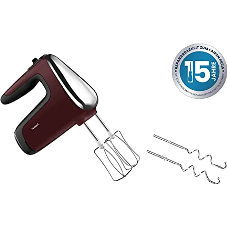 Tefal HT6525 Powermix Silence Handmixer | 600 W Leistung | offener Griff | Geschwindigkeitsstufen + Turbo-Funktion | 2 Schneebesen + 2 Knethaken aus Edelstahl | Stabmixer-Aufsatz aus Edelstahl | Rot – Bild 2