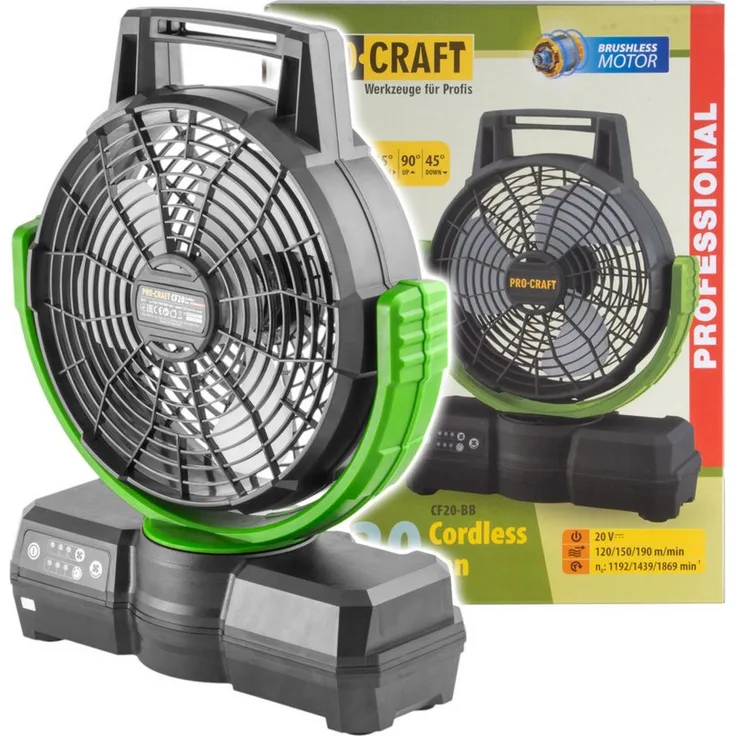 PRO CRAFT Akkustandventilator CF20bb, Akku-Ventilator 20 V, 235 mm, Solo-Version ohne Akku und Ladegerät