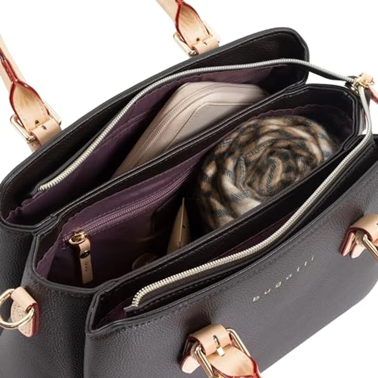 Bugatti Ella, Handtasche in Braun mit geräumigem Hauptfach, abnehmbarem Schultergurt und Smartphonefach – Bild 5