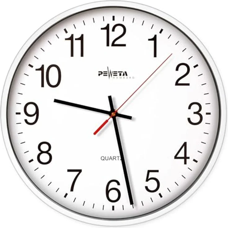 Peweta Wanduhr, Quarz-Uhr (25 cm) mit extragrossen Zahlen, Kunststoffgehäuse – Bild 2