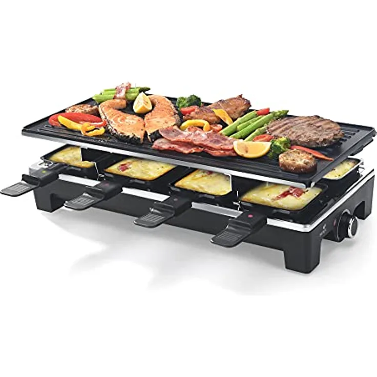 SENYA 3in1 Raclette, Grill, Pfannkuchengerät, 8 Personen, Antihaftbeschichtung, 1500W, Sweet Chesse, SYCK-G091