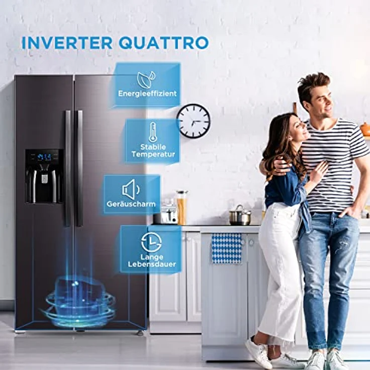 Midea KS-DDX 6.32 WT Side-by-Side Kühl-/Gefrierkombination/ 178,8 cm Höhe/ 254 kWh/Jahr/No Frost/Dual Inverter Compressor/mit 3in1 Wasser-/Eisspender und Wassertank, Dark Inox – Bild 3