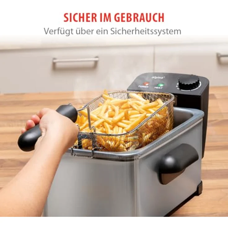 alpina Fritteuse 3 Liter, 2000 W, einstellbare Temperatur, herausnehmbarer Korb, Silber – Bild 7