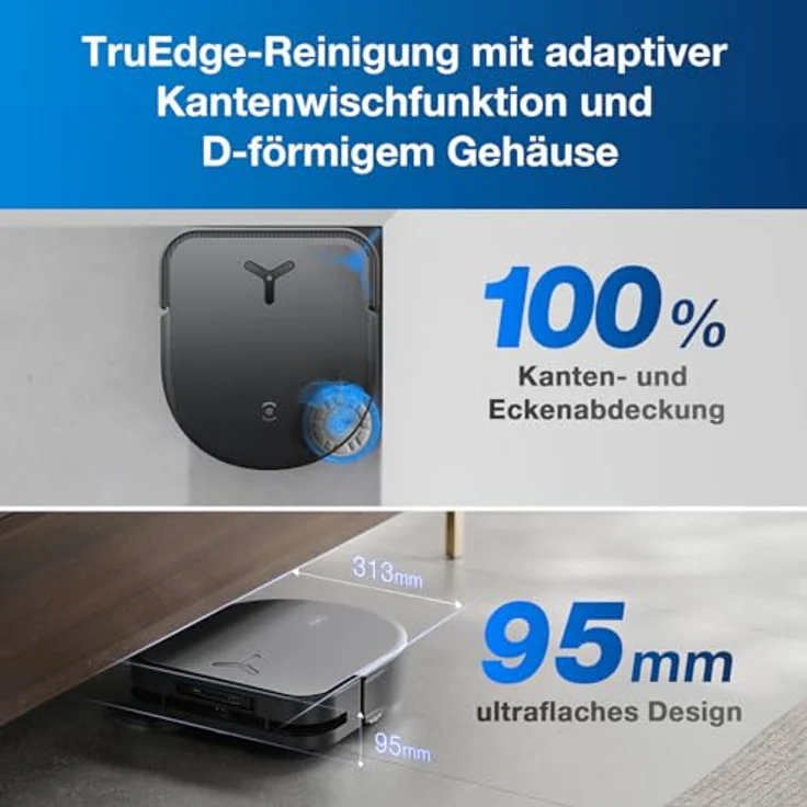 ECOVACS DEEBOT X5 Omni Saugroboter mit Wischfunktion, 12,800Pa Saugkraft, ZeroTangle Technologie, TruEdge™ Edge Mopping, 70℃ heißes Wasser Mop Waschen, Auto Anheben des Mopps, Selbstentleerung, Schwarz – Bild 2
