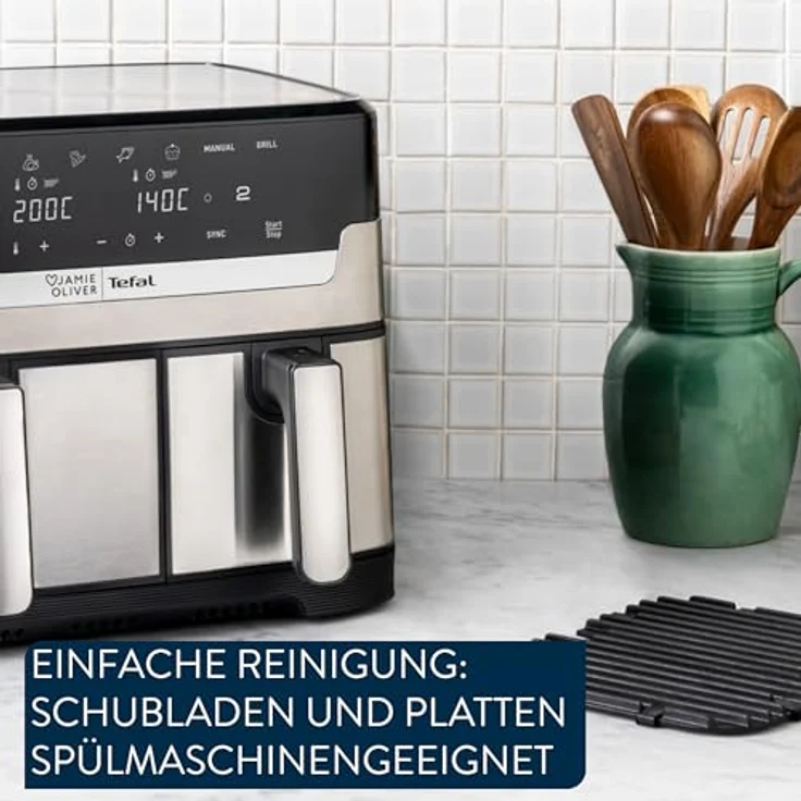 Jamie Oliver by Tefal Dual Drawer Heißluftfritteuse EY90JDE1, Doppelkammer mit 2 unabhängigen Garzonen, 8 automatische Programme, 8,3 L Gesamtfüllmenge, Schwarz/Edelstahl – Bild 5